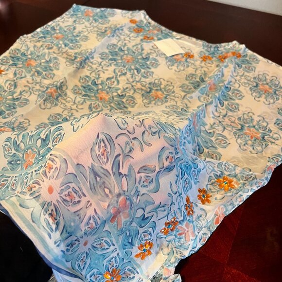 Modaposa Womens Floral Embellished Tunic Top Blue White 100% Polyester - Picture 9 of 9